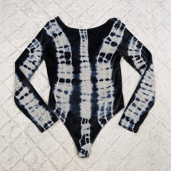 Allsaints Bodysuit Women's 6 Blue Ink Gray Marl Raffi Velvet Tie Dye Teddy  - Picture 1 of 9